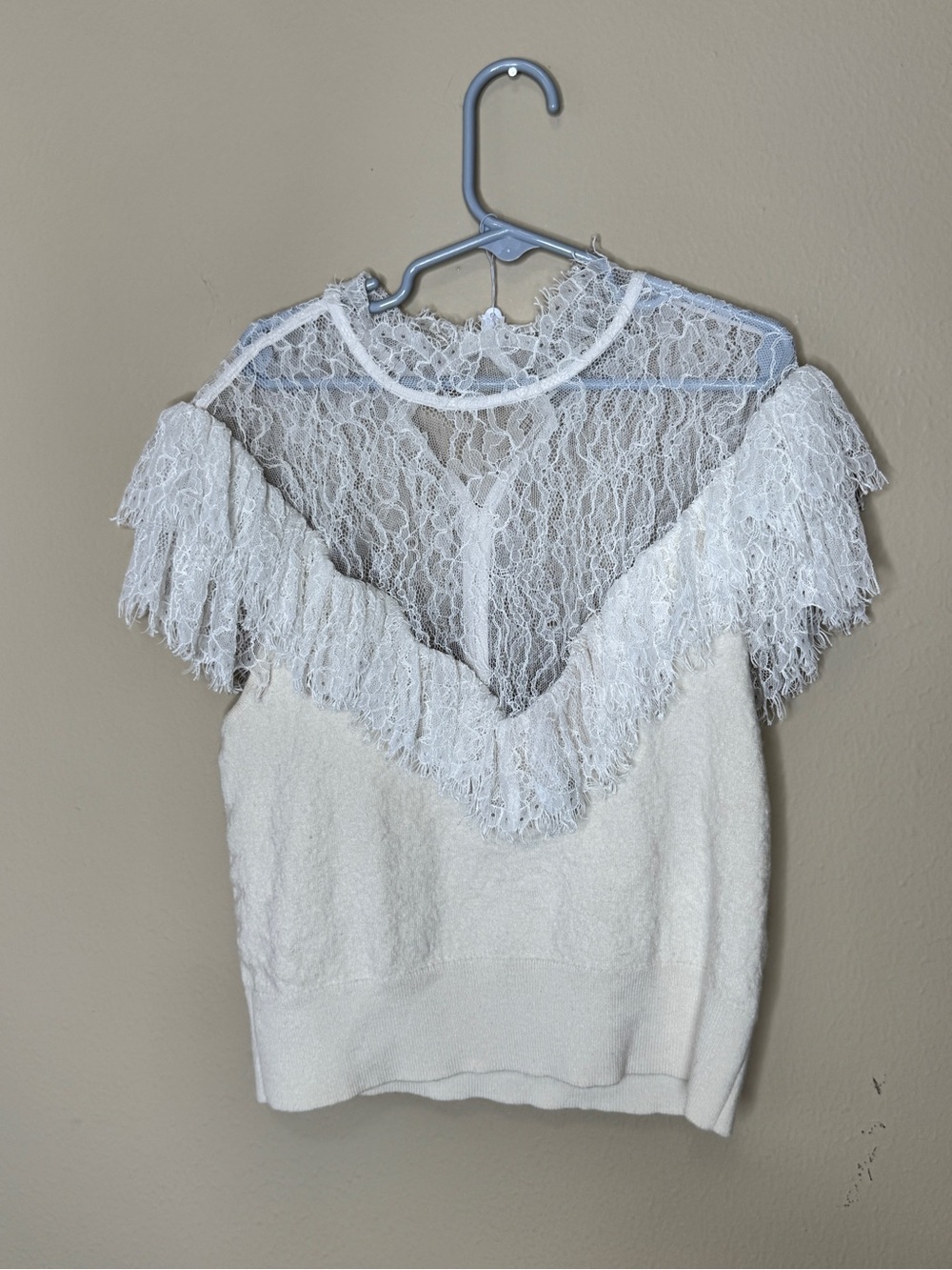 Alice + Olivia Ivory Lace Fringe Top
